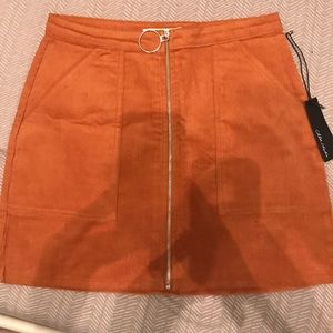 Zip Front Corduroy A-Line Skirt